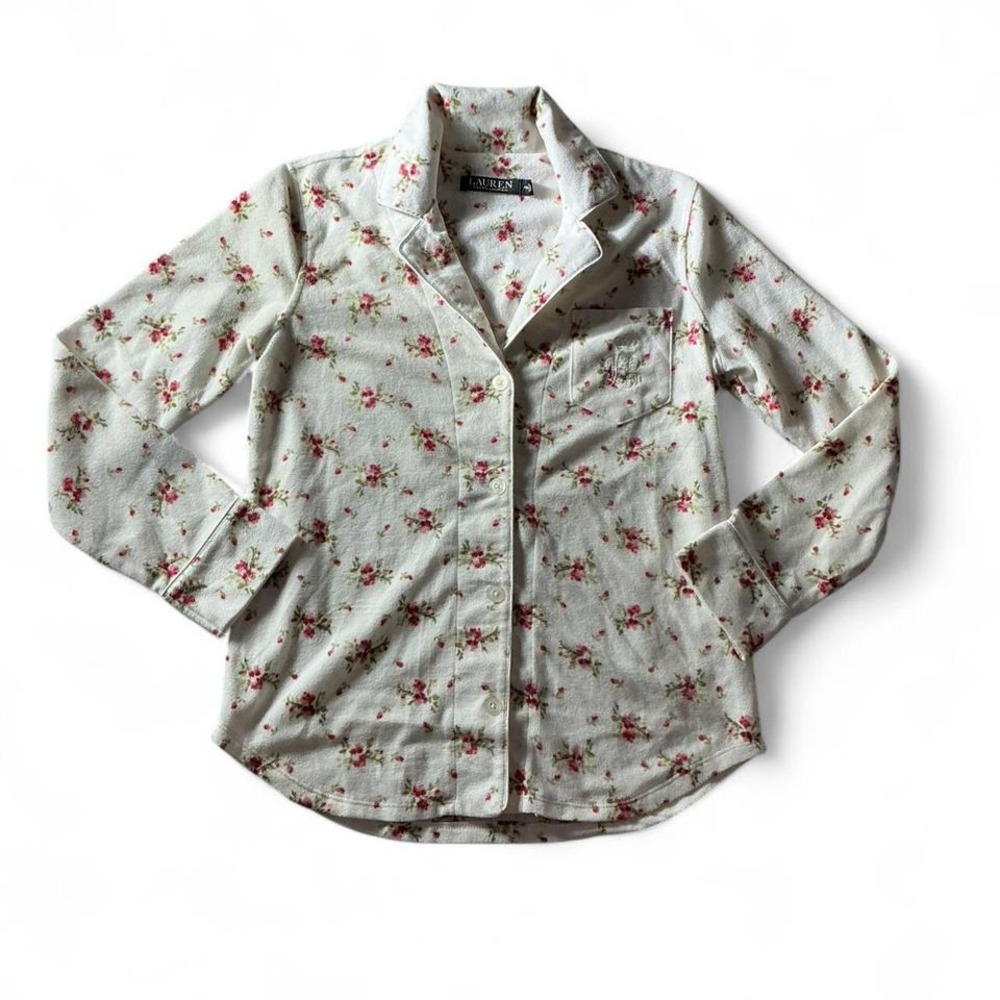 Lauren Ralph Lauren Floral Pajama Top Long Sleeve Button Up Cottagecore